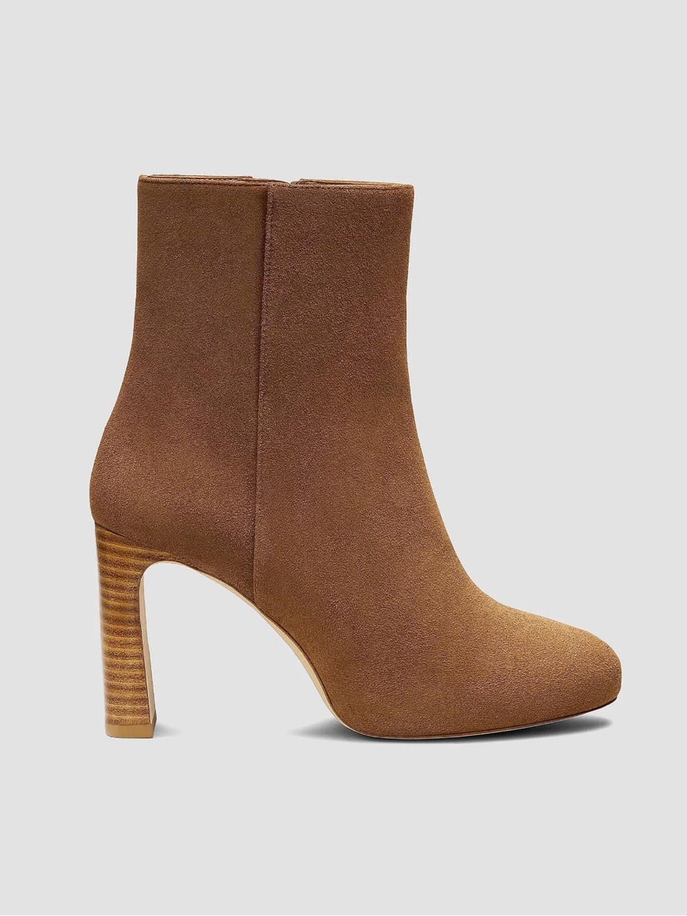 Stuart Weitzman Babette Suede Platform Zip Booties in Toasted Almond Camel New!